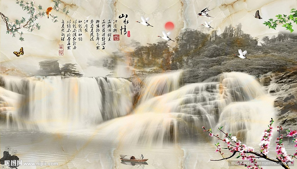 大理石纹水墨画背景墙