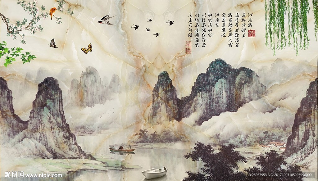 大理石水墨画背景墙