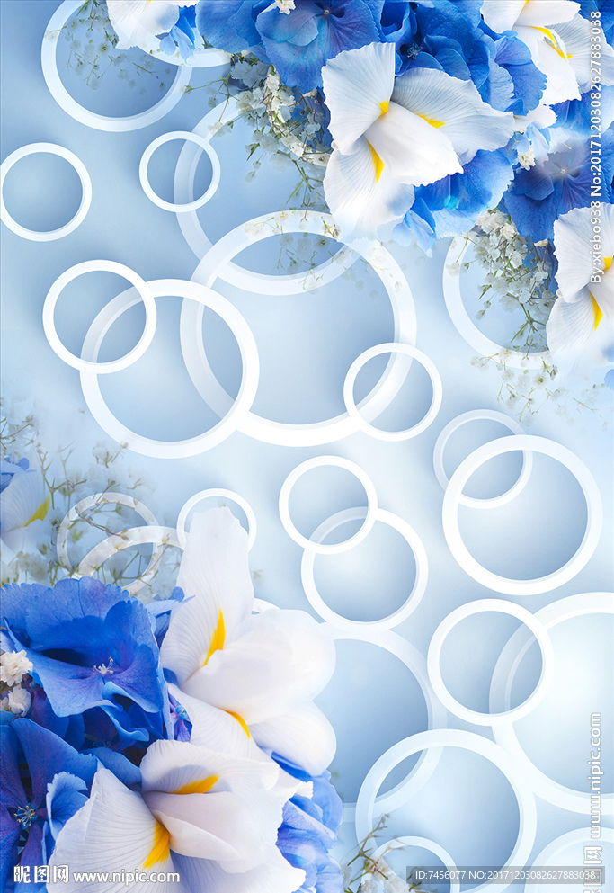 蓝色花卉立体圈圈玄关过道