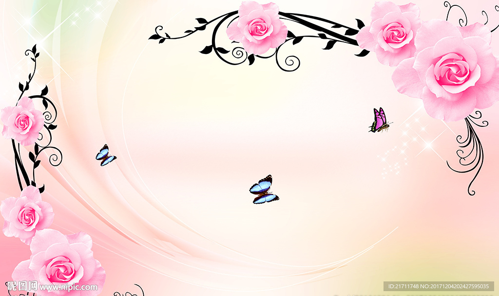 梦幻花卉蝴蝶电视背景墙