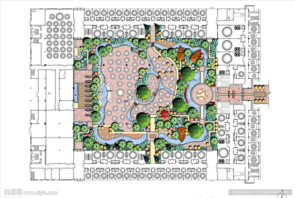 手绘风格内庭景观PSD