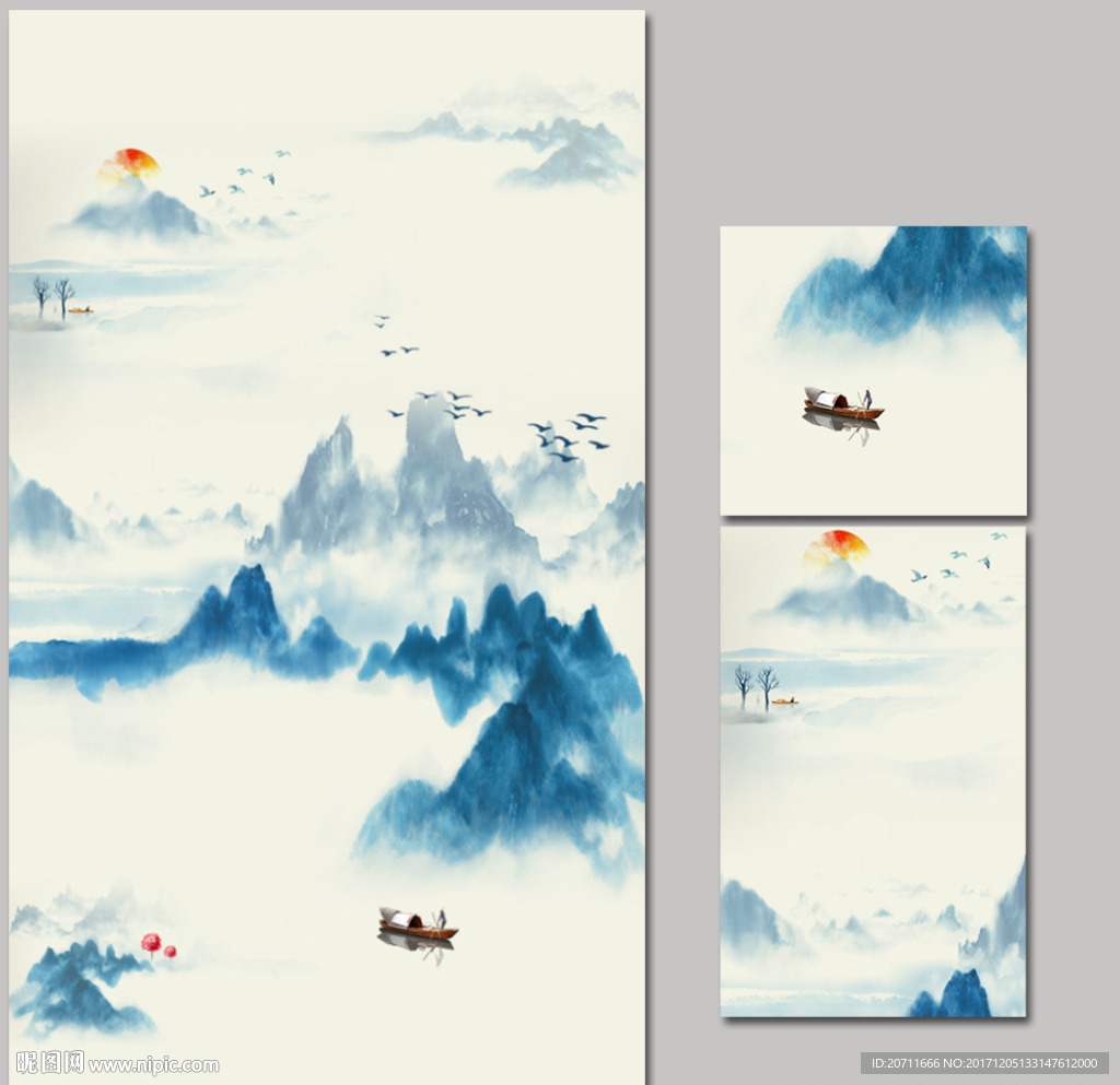 禅意意境山水画玄关背景壁画