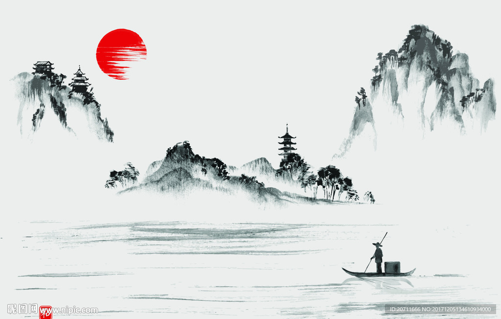 意境山水水墨画