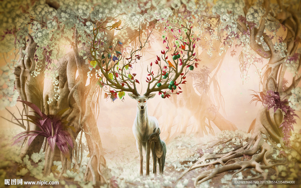 抽象梦幻麋鹿童话背景