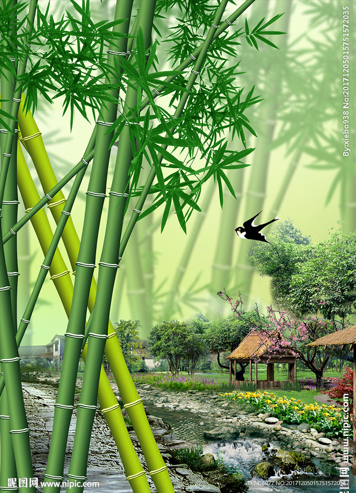 竹林风景画玄关过道