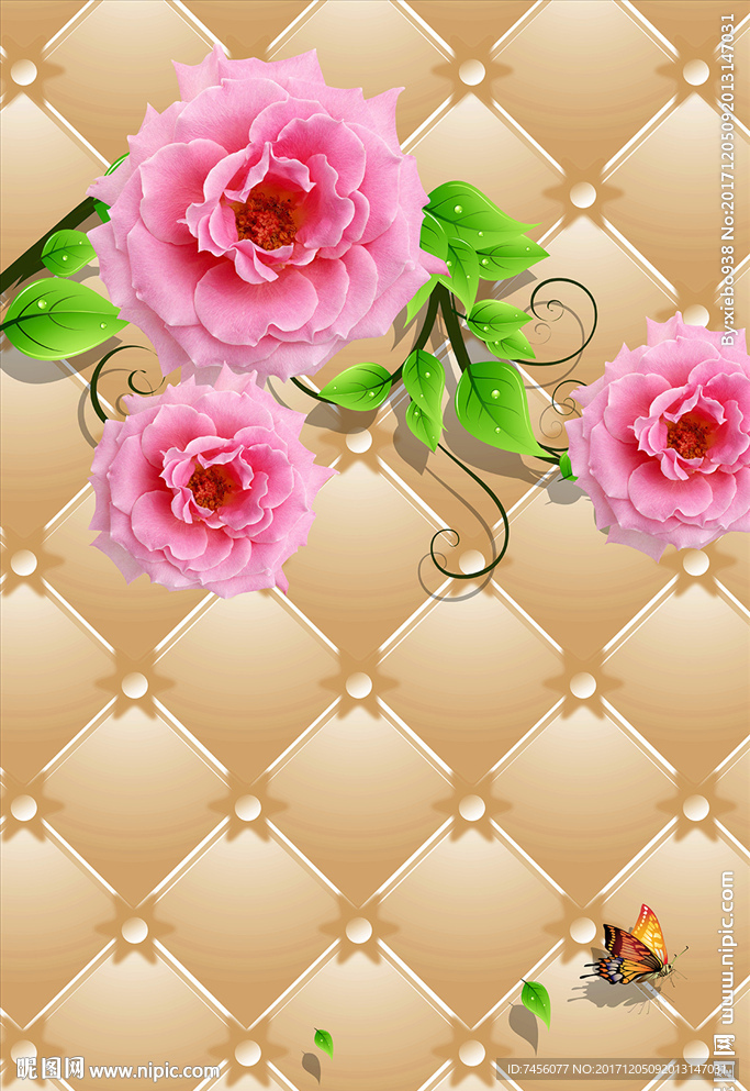 蝶恋玫瑰花软包立体玄关过道