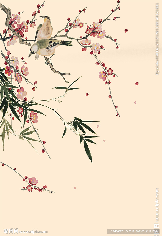 桃花花鸟水墨玄关过道