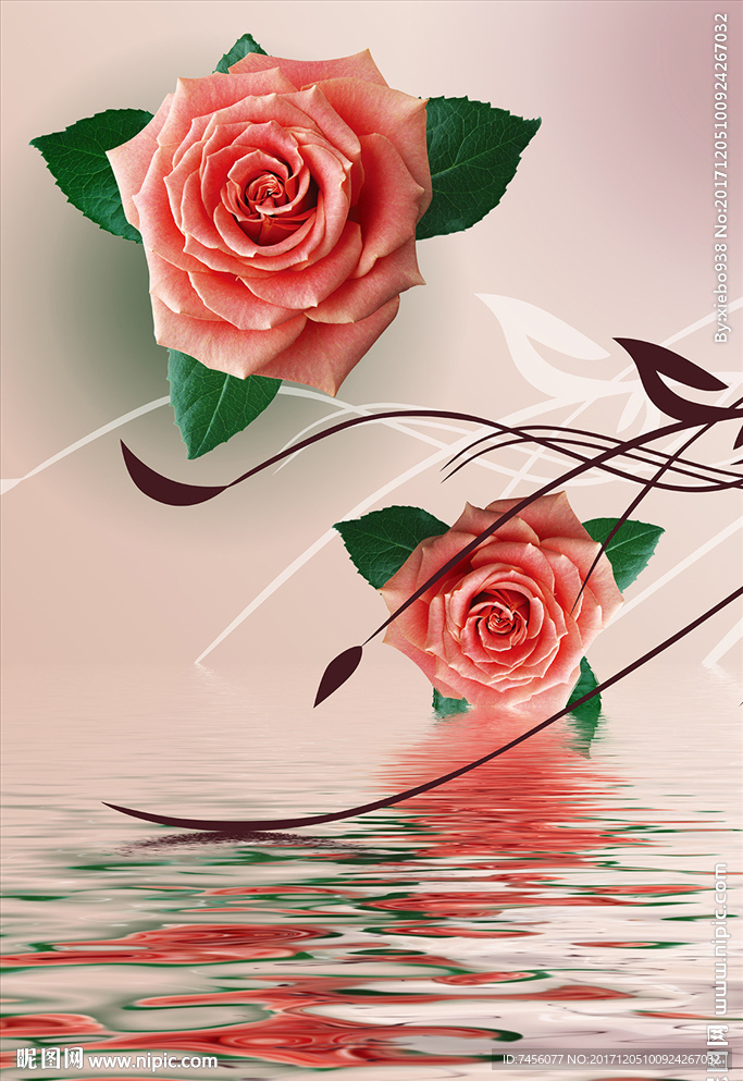 水中玫瑰花浪漫玄关过道