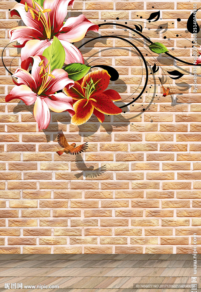 花鸟墙面立体玄关过道