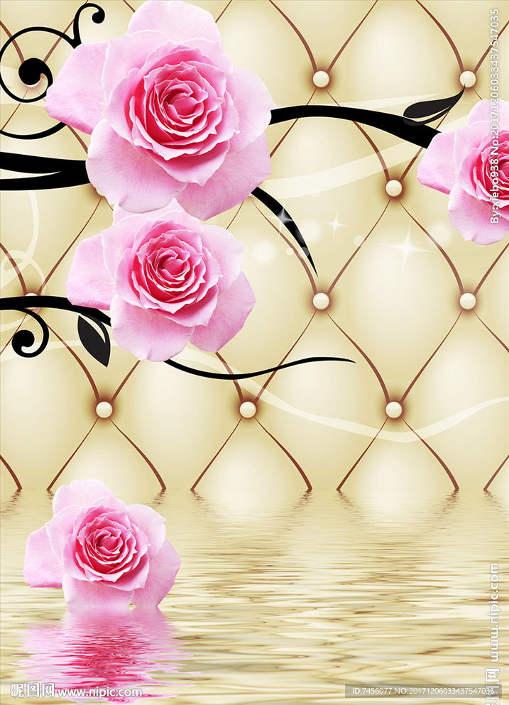 水中玫瑰花软包立体玄关过道