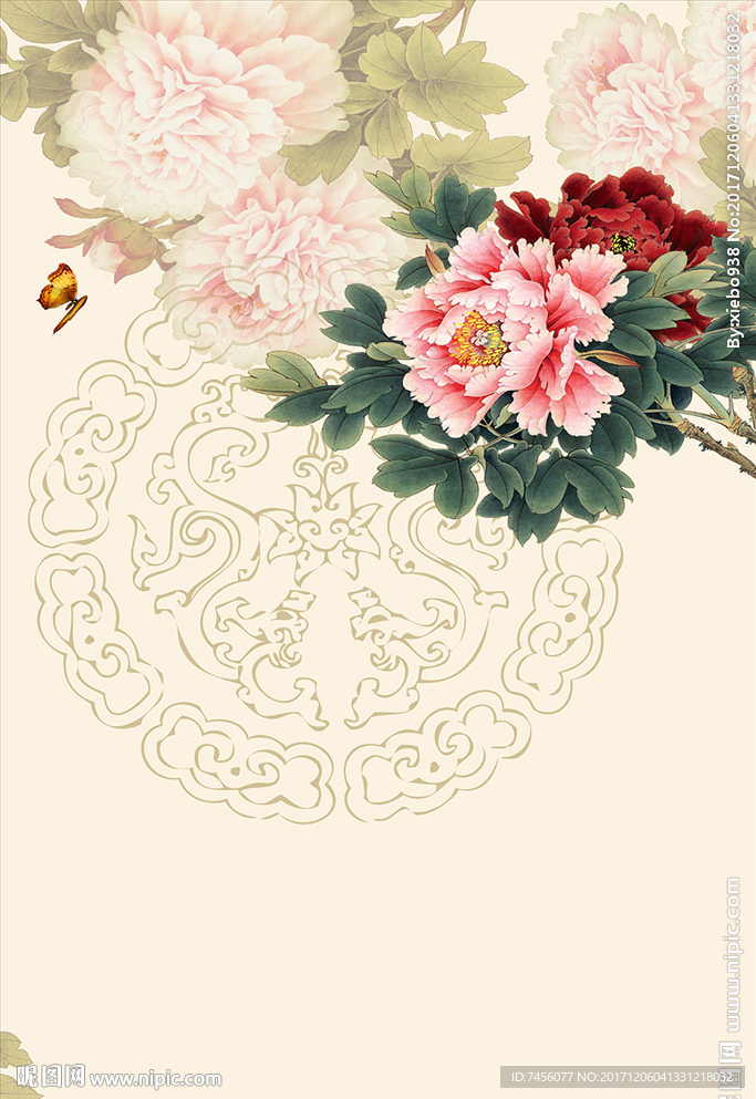 牡丹花中式玄关过道