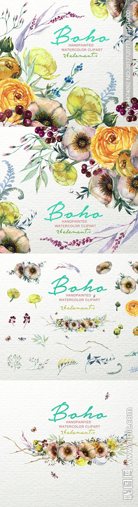 手绘水彩植物花朵