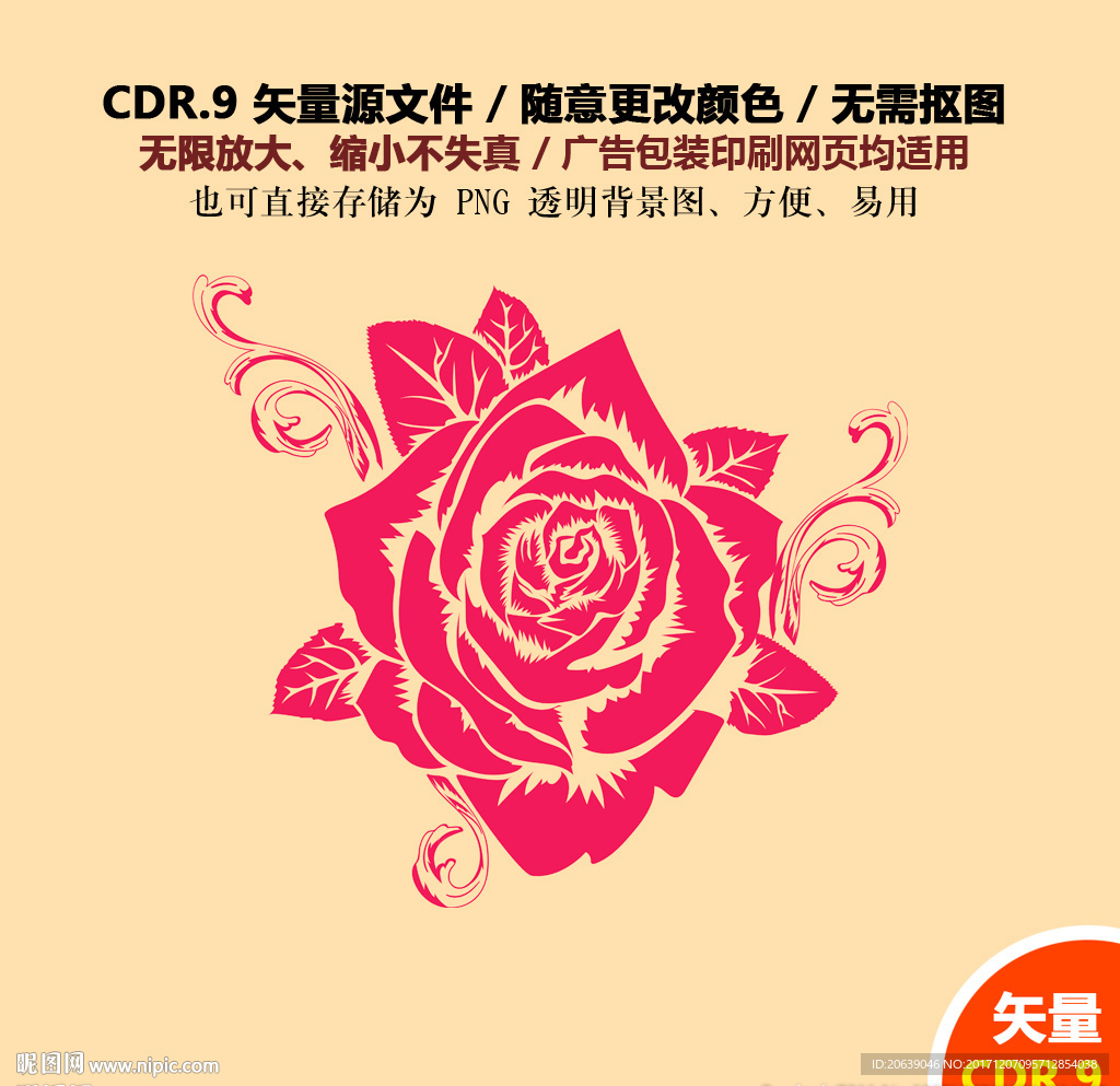 手绘浪漫玫瑰花月季花矢量图