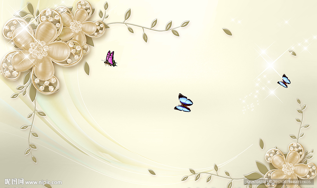 欧式钻石花卉蝴蝶电视背景墙