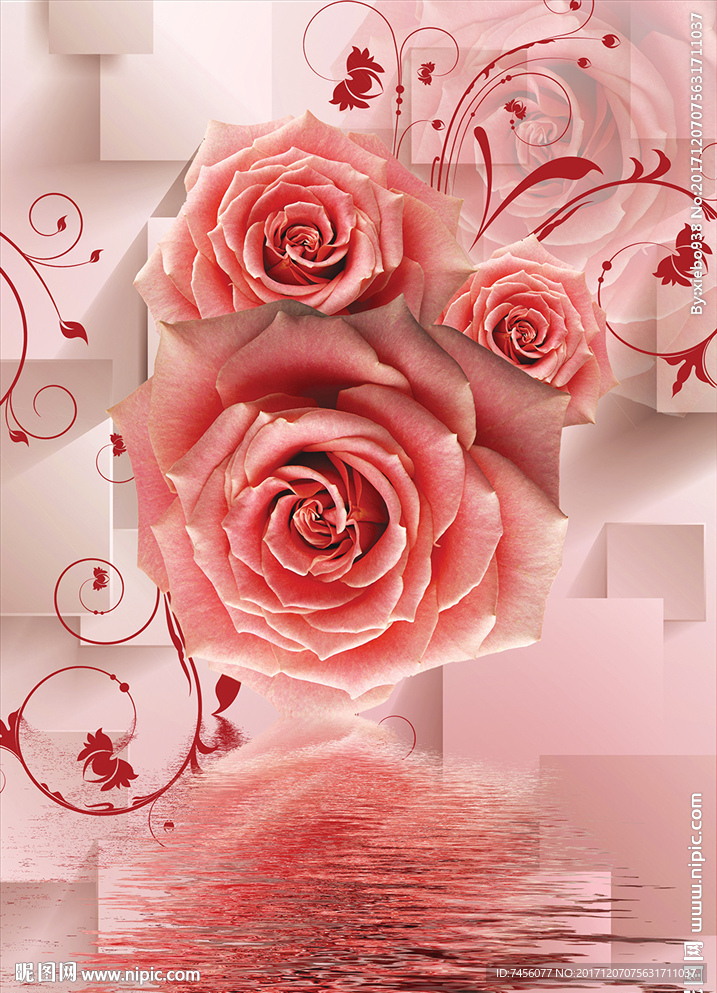 水中玫瑰花浪漫玄关过道