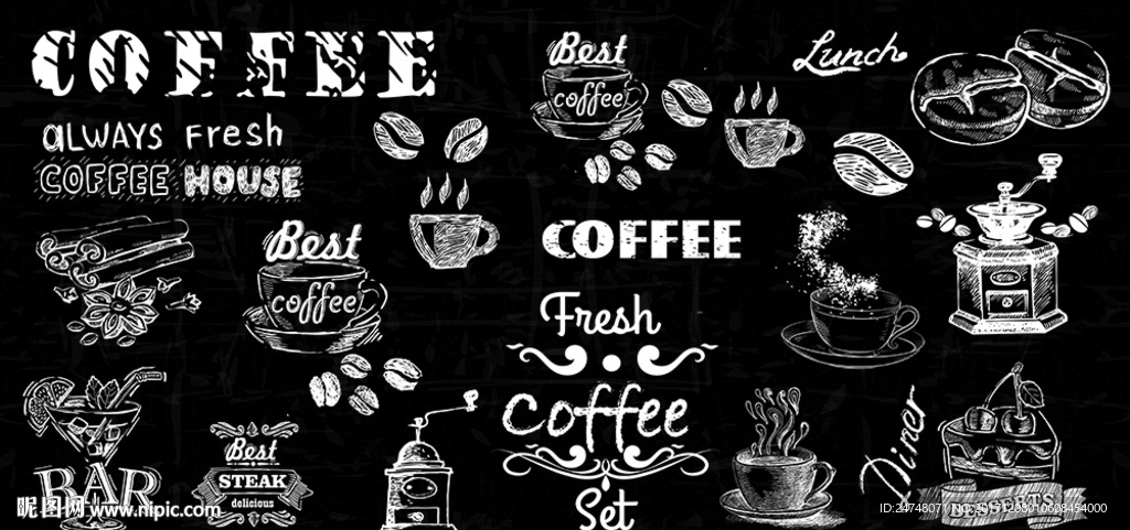 手绘黑板粉笔个性咖啡主题背景墙