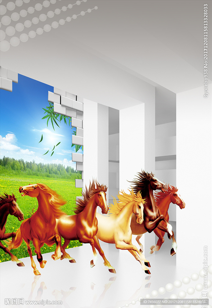 骏马风景画立体玄关过道