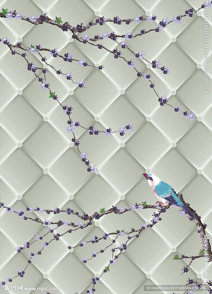 花枝小鸟软包立体玄关过道