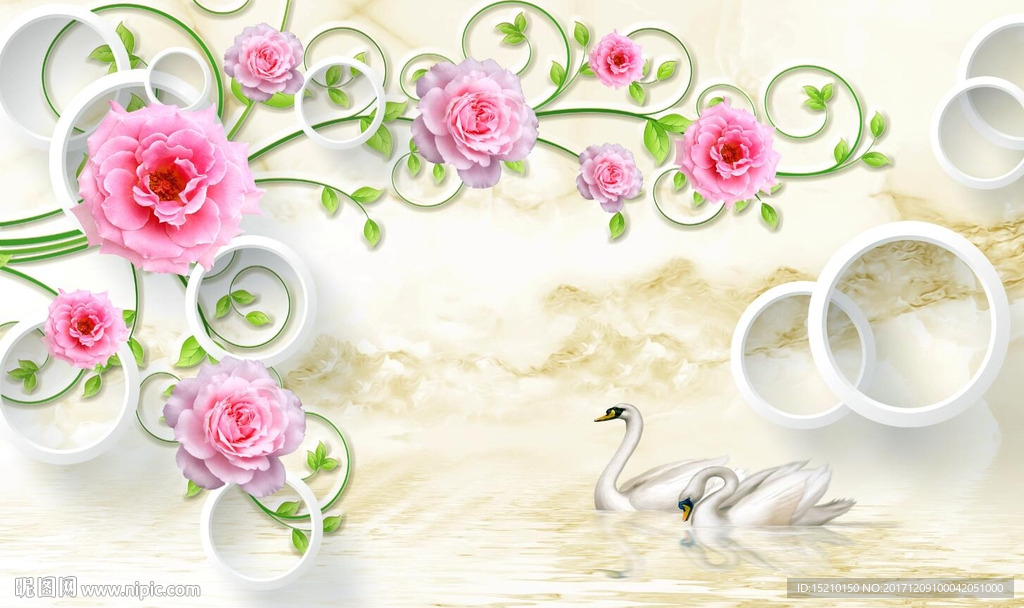 3D玫瑰花水倒影