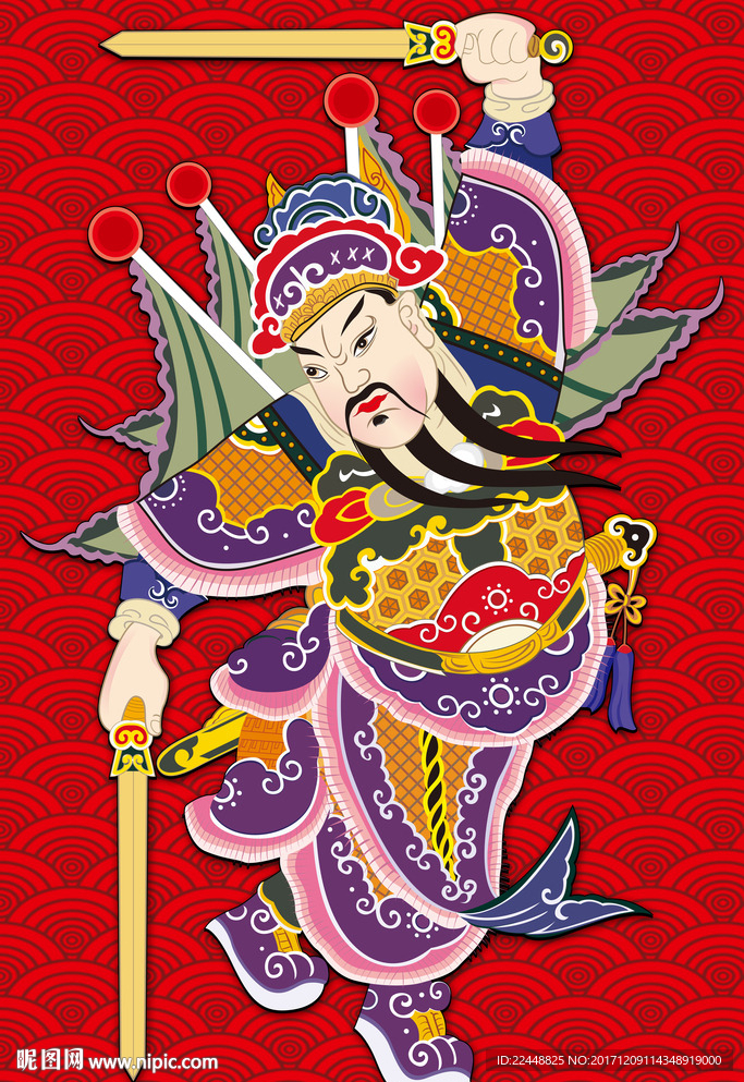 创意大气红色中国风传统门神形象