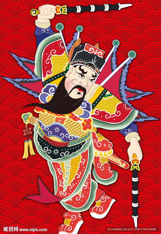 创意大气红色中国风传统门神形象