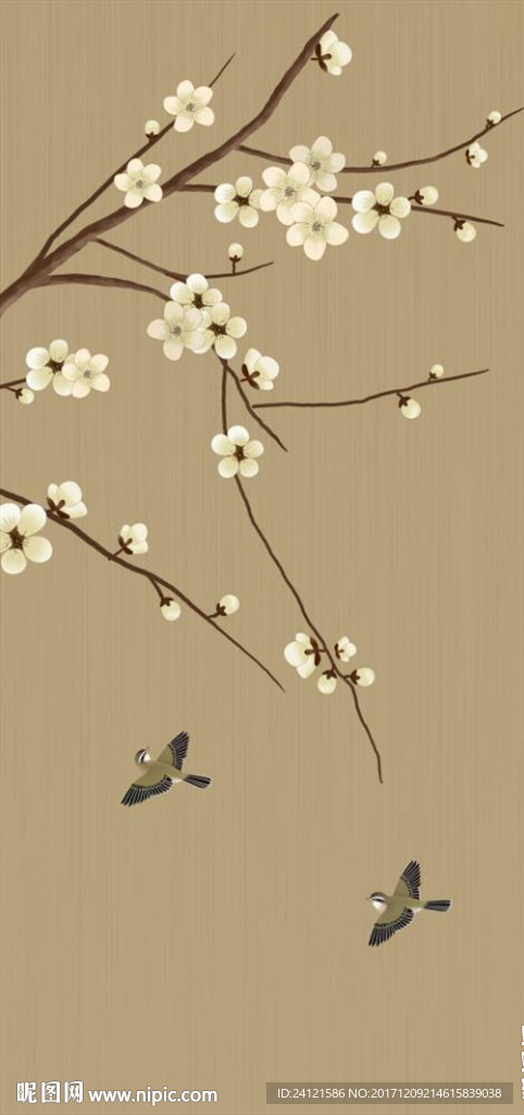 手绘梅花花鸟玄关