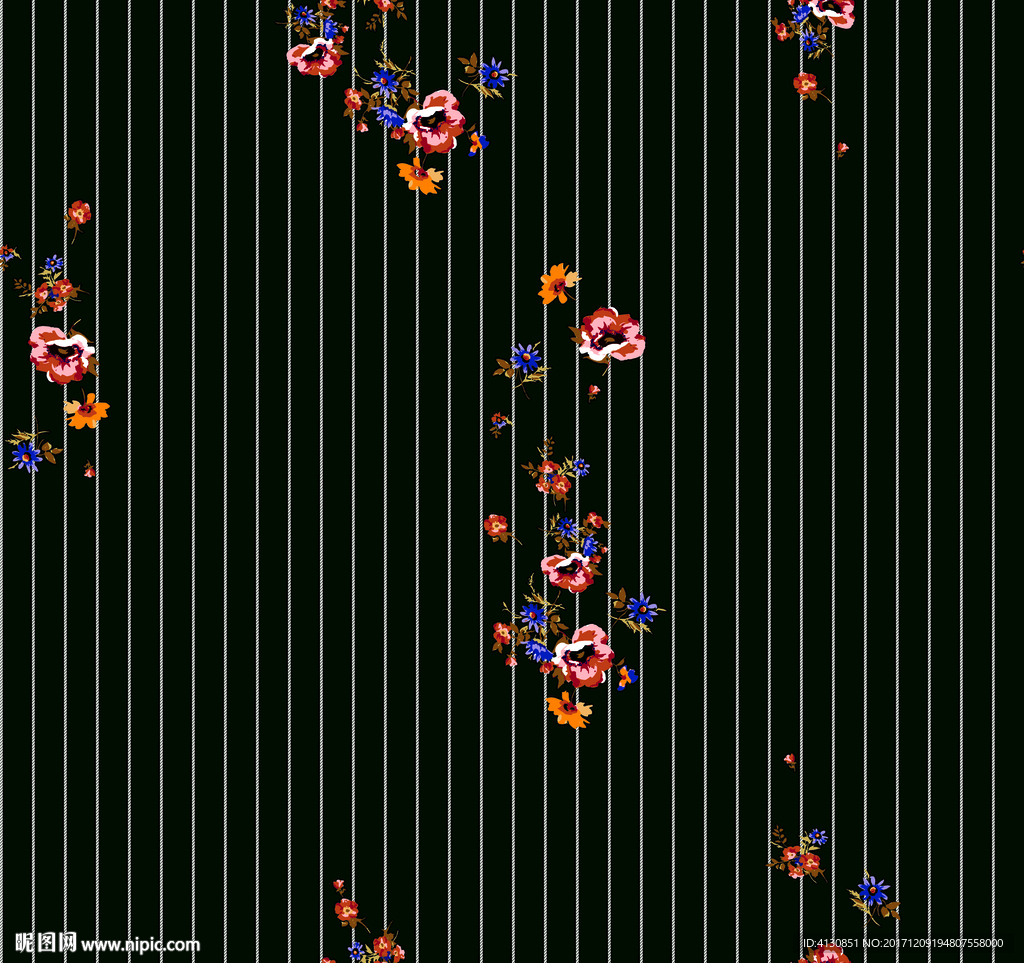 竖条花朵面料设计