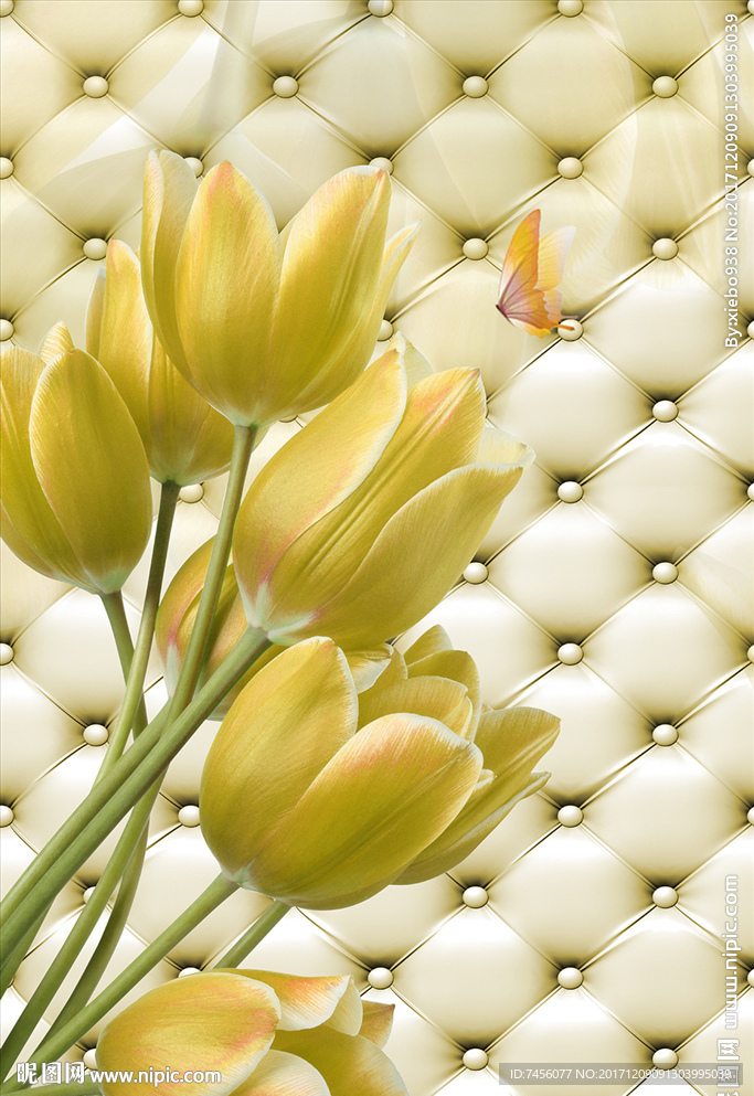 蝶恋黄色百合花软包玄关过道