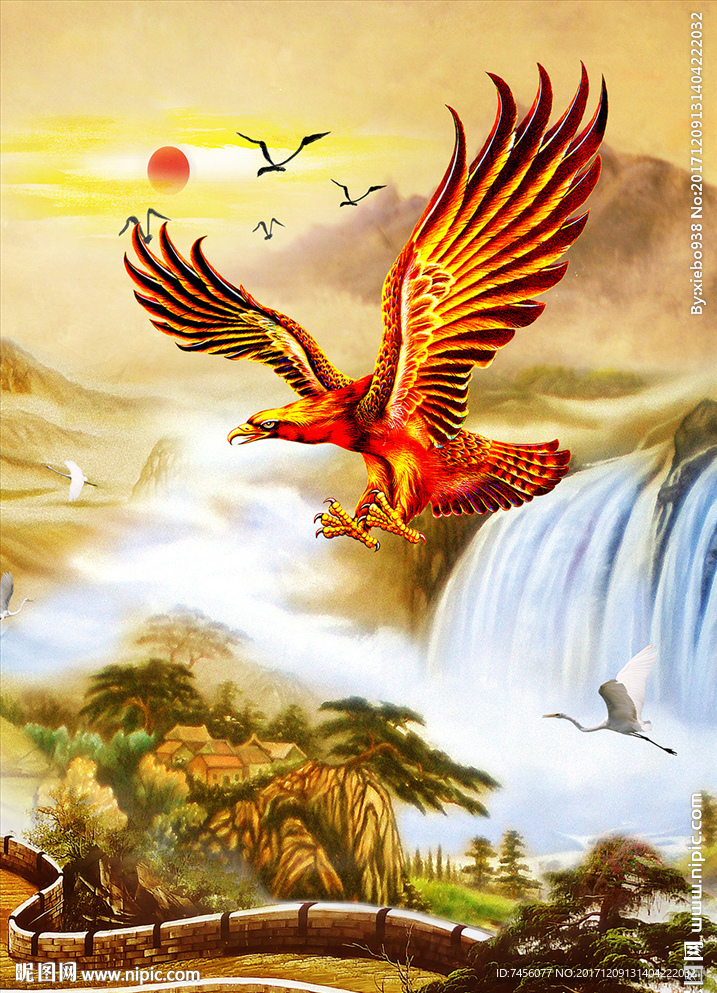 雄鹰水墨风景画玄关过道