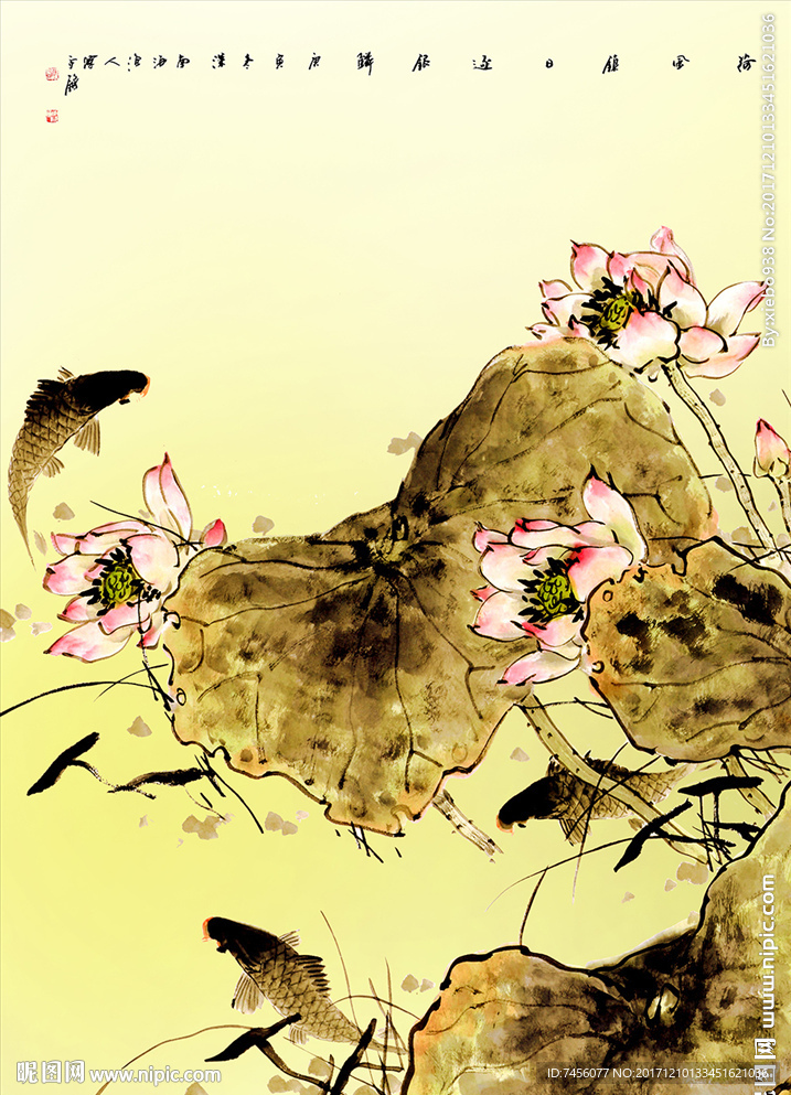 水墨莲花中式玄关过道