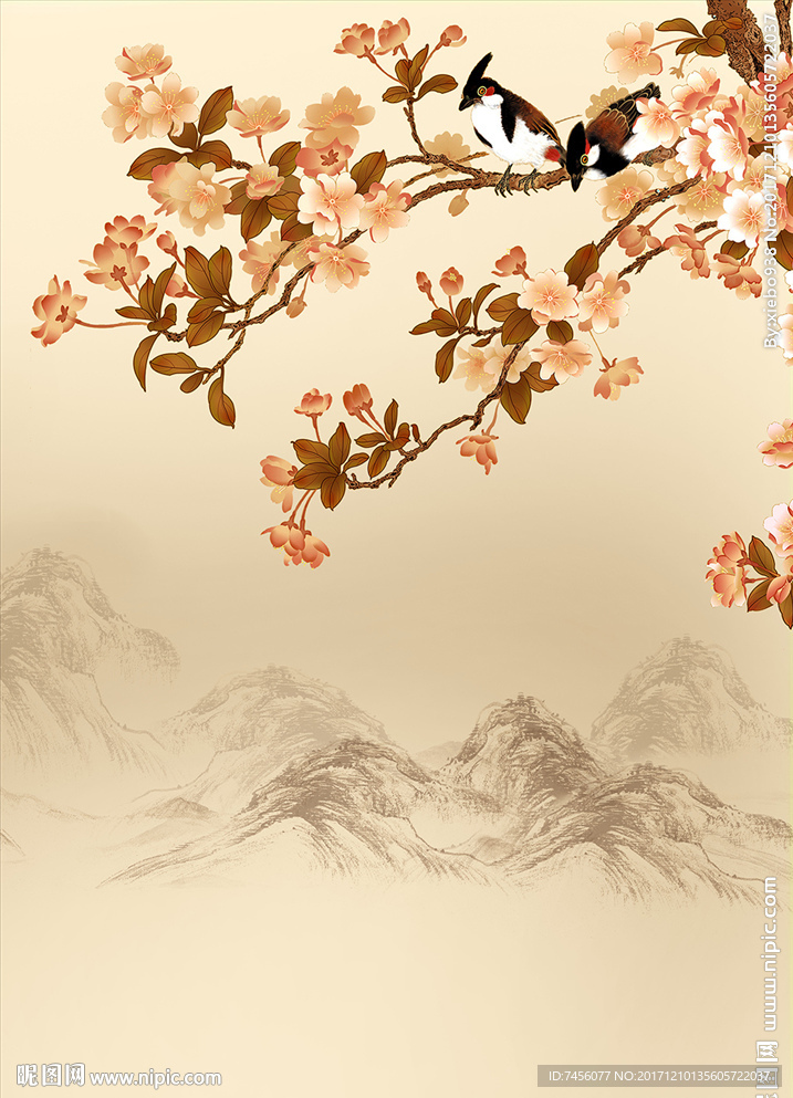 国画花鸟中式玄关过道