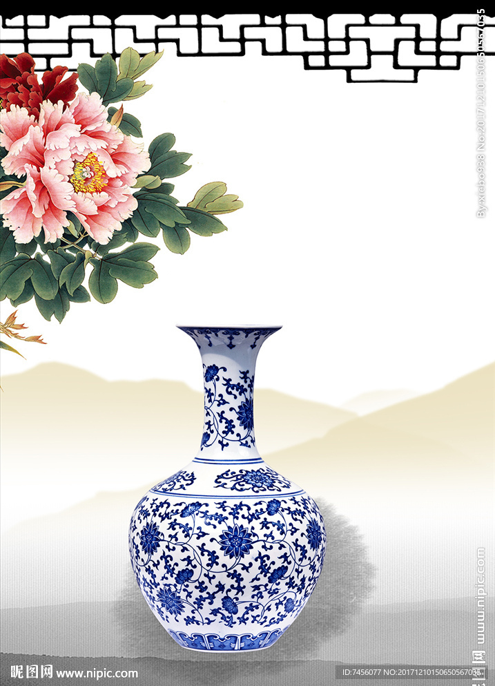 牡丹青花瓷花瓶玄关过道