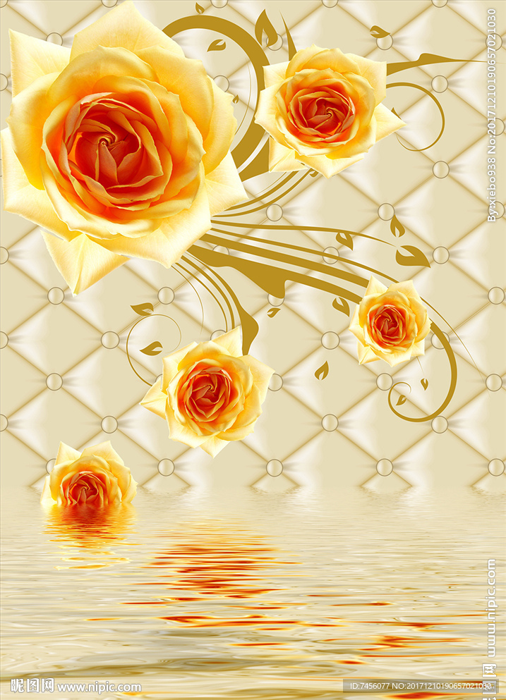 水中玫瑰花软包立体玄关过道