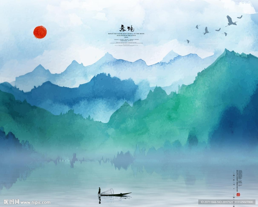 新中式意境山水壁画背景墙