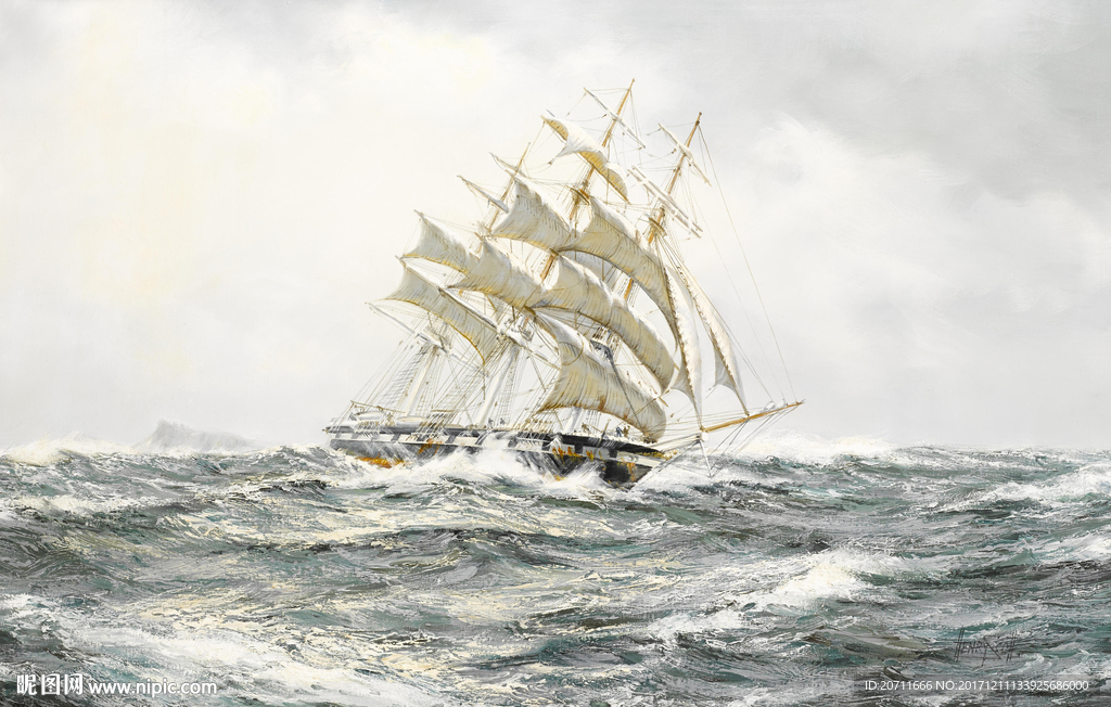 帆船大海油画