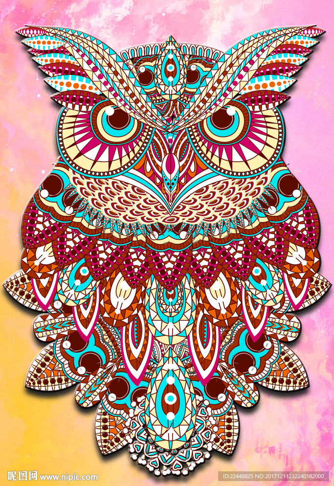 超巨大异域民族风猫头鹰艺术画