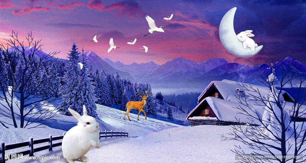 冬季雪景风景画