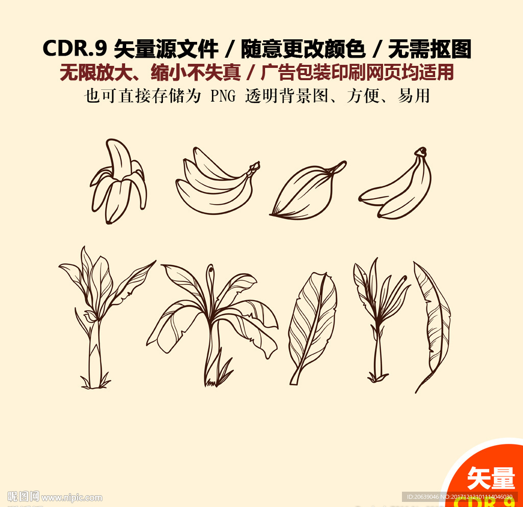 手绘水果香蕉芭蕉矢量图