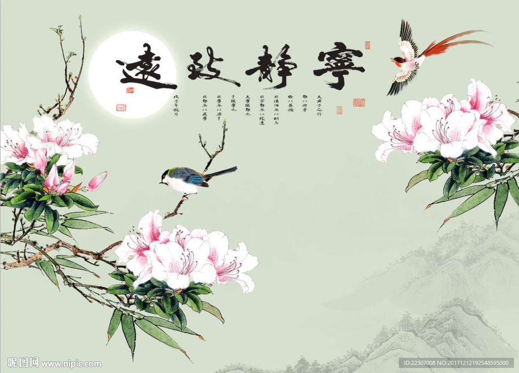 宁静致远牡丹图