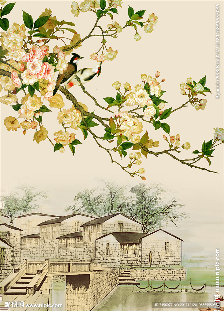 江南风景画玄关过道