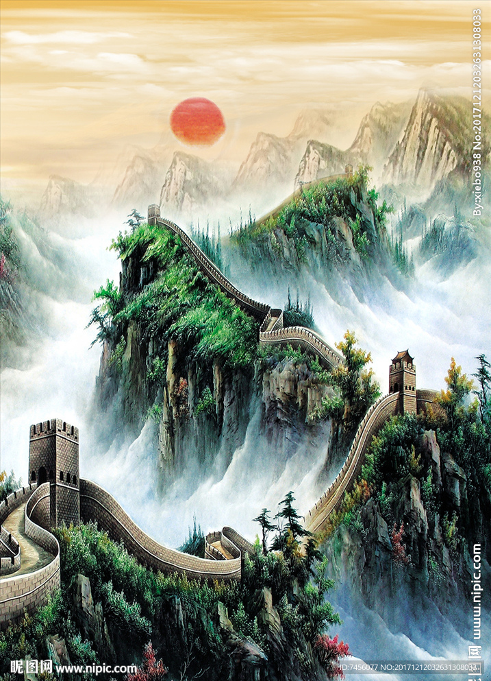 长城水墨山脉中式玄关过道