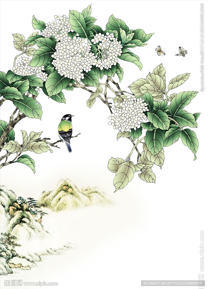 花鸟水墨中式玄关过道