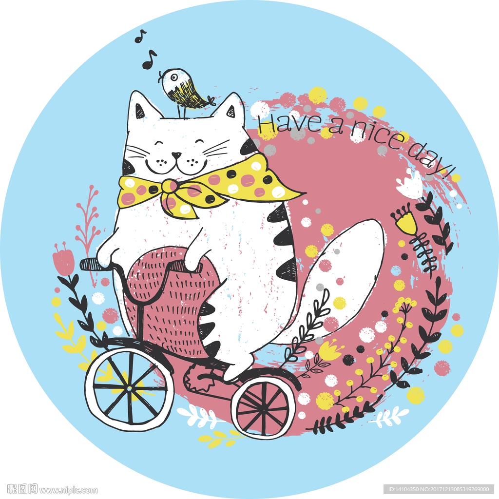 小猫 布纹 花纹 卡通