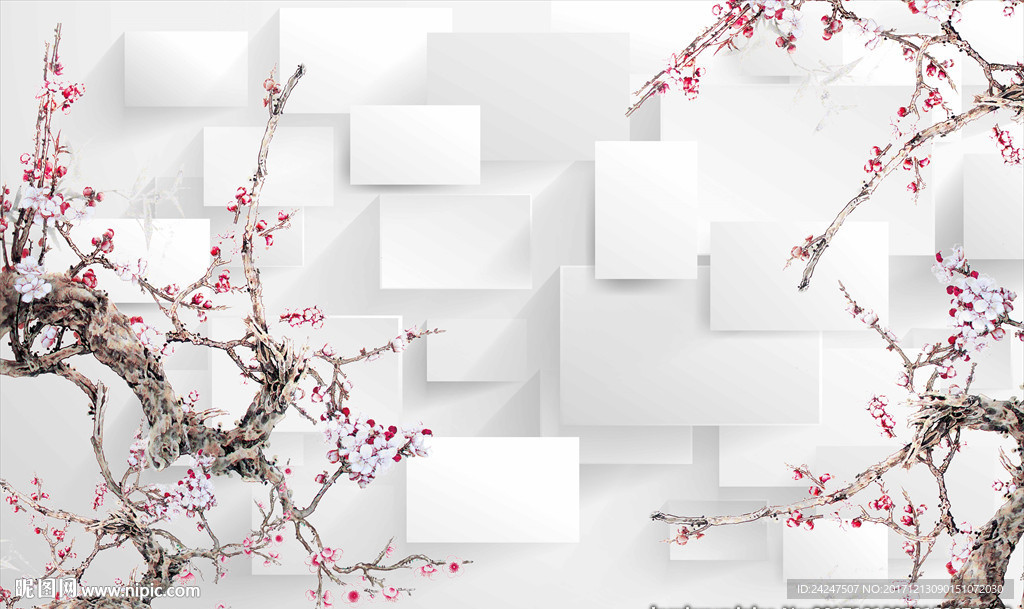中式梅花工笔画