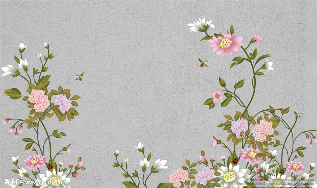 牡丹卧室背景墙