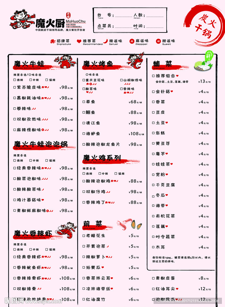 魔火点菜单自助餐厅厨房点菜单
