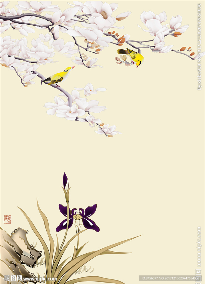 百灵鸟花鸟简约中式玄关过道