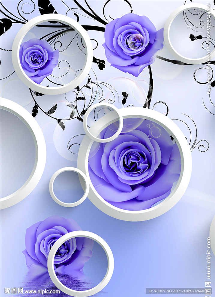 紫色玫瑰花立体圈圈玄关过道