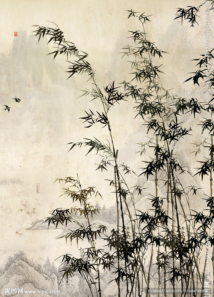 水墨竹子中式玄关过道