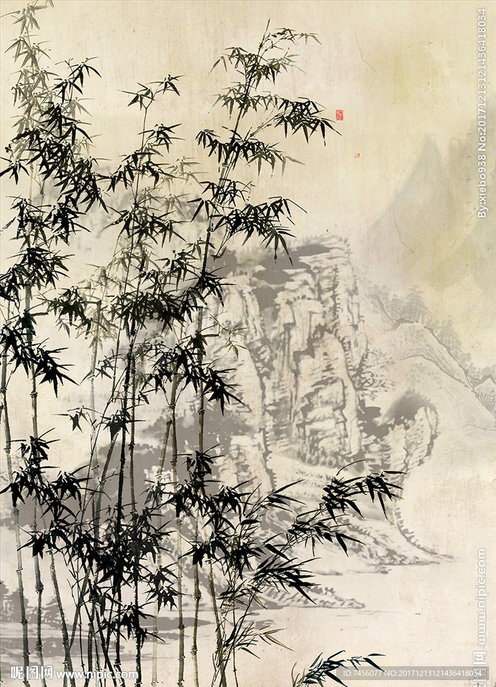 水墨竹子竹林玄关过道